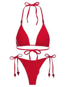 新款春夏性感纯红色比基尼泳衣，适合情人节、海滩、度假、派对、约会等场合。 - 紅色 - 查看 3