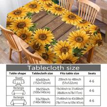1pc Wood Grain Sunflower Print Tablecloth, Modern Polyester Rectangular & Round Waterproof Tablecloth, Digital Printing Suitable For Living Room, Home, Outdoor Dining Table, Small Round Table - Multicolor - View 3