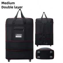 1pc Large Capacity Expandable Wheeled Travel Bag, 3-Layer Foldable Waterproof Luggage Bag, Rolling Suitcase With 6 Wheels, Airport Check-In Bag - Swivel Wheels, Foldable, Water-Resistant - Ideal For Business Trip, Study Abroad, Vacation, Unisex Holiday Essentials Holiday Travel Essentials Travel Accessories
