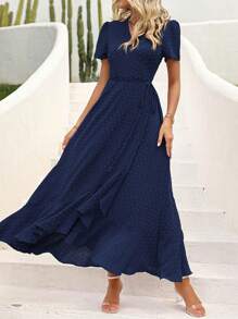 Valentine's Day  Women's Summer Wrap Dress Casual Boho Chic Floral V-Neck Short Sleeve Flanged Beach Holiday Dress