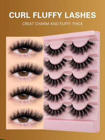 5 对/套 5D 蓬松俄罗斯卷翘假睫毛，超浓密卷翘，柔软自然，易于佩戴，瞬间放大眼睛