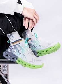 Men's Casual Sports Shoes, Streamlined Gradient Color Outsole With Lightweight Shock Absorption, Breathable White Mesh Sports Shoes, Available In Pink, Green And Blue Colorways, Suitable For Outdoor Activities