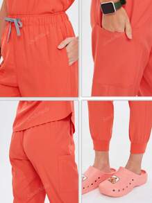 1 Set Solid Color Fashion Stand Collar Quick-Dry Elastic Nurse Uniform Set, Suitable For Women /Beauty Care/Office/Home, Including Top & Tapered Pants