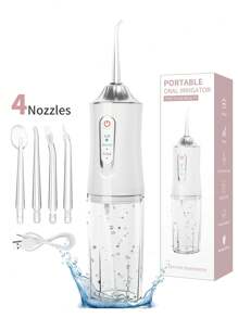 Rechargeable Portable Handheld Cordless Tooth Cleaner, Electric Water Flosser Oral Irrigator With 3 Modes And 4 Nozzles For Home Oral Care, Power Dental Flossers For Home Oral Care Multi-Color Festivals Gift Options