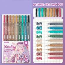1 Box 9PCS Quick-Drying Gel Ink Pens, Medium Tip (0.5mm), 9 Colors, Plastic Material, Ideal For Drawing And Journaling