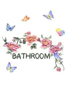 Floral English Bathroom Wall Sticker, Decorative Door Wall Poster For Bathroom, Living Room, Bedroom, Self-Adhesive Wall Decal Gifts Birthday Graduation Room Decor Home Decor Wall Decor Bathroom Decor Bedroom Decor Room Decoration Stuff Living Room Decor House Decor Home Decor Living Room Wall Art Wall Paper Stickers Personalised Stickers