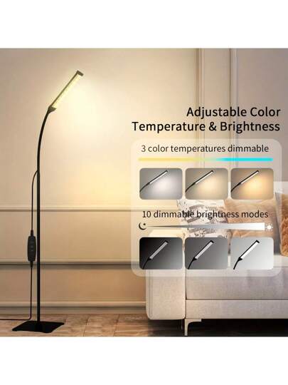 Yogle 1pc LED Vloer Lamp, Reading Lamp [120 LEDs, Modes 3000K 6000K 10 Brightness Settings] Dimmable Bureau Flexible Gooseneck, Living Room, Bedroom, Office