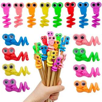 10pcs Funny Face Pencil Top - Durable Plastic, No Power Required, Perfect For Party Favors, Classroom Awards, Holiday Gifts (Colors In Pictures Shipped Randomly)