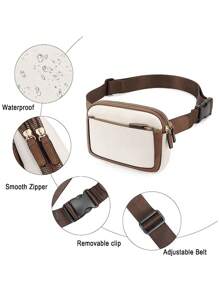 休闲、简约、时尚、撞色胸包、轻便、便携、实用、多层口袋、拉链开关、分区收纳、极具吸引力的可调节肩带斜挎包、通勤上班、户外运动收纳、日常百搭女士包 - 白色 - 查看 7