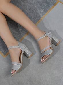 Sandales à talons hauts pour femmes, style élégant et simple d'été, talon épais polyvalent, bout rond