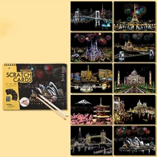 10 قطع/طقم بطاقات خدش فنية للمناظر الحضرية ، لوحات فنية للخدش للبالغين بألوان زاهية ، هدايا لحفلات، العودة إلى المدرسة ، لوازم المدرسة