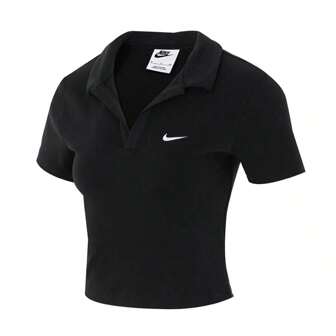 Nike Camiseta casual de manga corta con cuello para mujer, camisa polo de manga corta para trotar DV7885-010