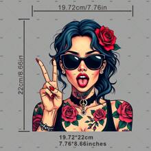 1 件/2 件/3 件 Edgy Woman With Roses 艺术补丁图案熨烫转印贴纸，适用于 T 恤、运动衫、牛仔裤、包包、服装配饰、口罩、牛仔裤和背包、帽子、枕头 - 可洗且持久