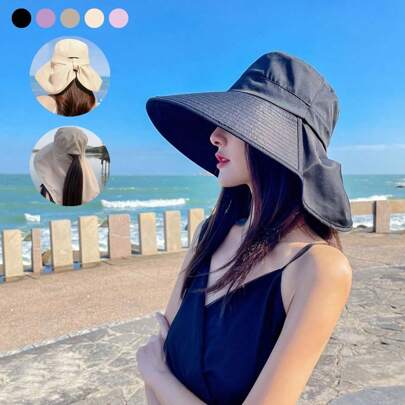 1 peça [Fashionabled] Chapéu Bucket ajustável de 5 cores com cordão e furo para rabo de cavalo | Proteção solar, item estiloso de moda urbana europeia e americana, adequado para uso casual e ao ar livre, leve e versátil, ótimo para férias no Dia dos Namorados, chapéu casual | Chapéu que não desbota | Chapéu de sol, roupas com proteção solar