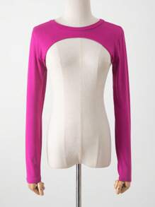 1 件女士粘胶纤维黑色舒适百搭短款披肩夹克，带肩袖，性感领子 - 玫紅色 - 查看 2