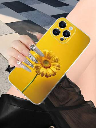 1pc Simple Elegant Aesthetic Yellow Chrysanthemum Print 2D Design Phone Case, Suitable As Gift For Coworker, Friend, Family, Couples, Birthday, Festival. Transparent Soft Shell With Full Protection Against Dust And Water, Compatible With IPhone 16/15/14/13/12/11/Pro/Pro Max/X/XR/XS/XS Max/7/8/Plus And Models