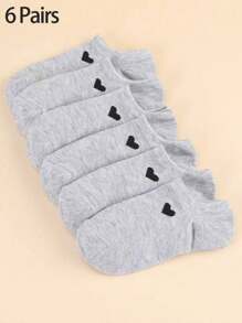 6 Pairs Women Solid Color Versatile Heart & Print Casual Hidden Socks - Multicolor - View 14
