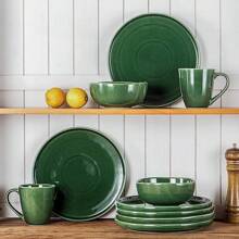 Ceramic Dinner Plates Set, 10.5 Inch, Set Of 6, Round, Microwave, Oven, Dishwasher Safe, Porcelain Fluted Suitable For Steak, Pasta, Pizza, Home, Party, Restaurant (Blue) - 綠色 - 查看 7