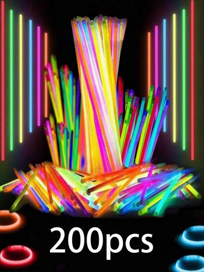 200/100pcs 8-Inch Colorful Glow Sticks, Party Glow Sticks, Can Glow In The Dark For 8-12 Hours. They Can Also Be Made Into Bracelets, Necklaces, Neon Lights, Wedding Party Glow Sticks, Glow Party Gifts, Christmas Gifts, Birthday Gifts, New Year Gifts, Carnival Party Supplies, Valentine's Day Gifts, Mother's Day Gifts And New Year Carnival Party Supplies.