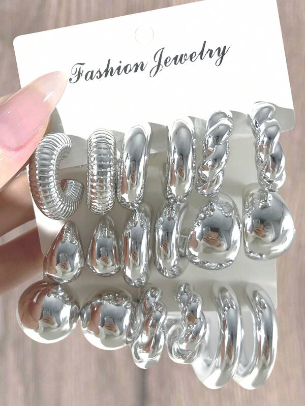 Set de 18-6 piezas de aretes de mujer con diseño minimalista de gota, hechos de material ligero de CCB para uso diario o combinación casual