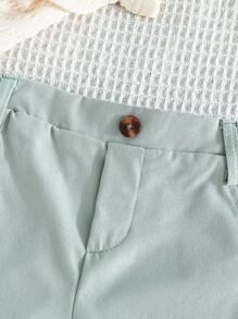 2 pezzi/Set Polo con colletto e pantaloncini comodi con ricamo a orsetto carino per neonato/bimbo, stile britannico classico