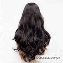 Black-BrownHeat Resistant Synthetic Wig, Medium Length Wavy With Bangs, Elegant Wig Suitable For Women's Daily Wear Cosplay