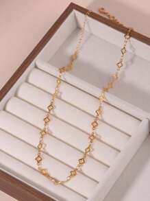 1 Set Minimalist Versatile 18K Gold Plated Hollow Four-Leaf Clover Necklace, Suitable For Women As Holiday Gift Or Daily Wear - Yellow Gold - View 7