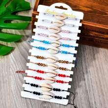 12pcs Boho Style Beaded Bracelet Set, Colorful Handmade Braided Anklet With Shell Pendant, Fashionable Jewelry Beach Accessories For Women, Multifunctional For Daily Wear, Ideal Gift For Bridesmaids, Female, Teacher, Mother, Graduation Or Mother's Day