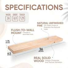 Rustic Farmhouse Wall Mounted Floating Shelves, Bathroom Decor Wooden Shelves For Thick Industrial Style Kitchen Wood Shelf - 24 X 6.5 X 1.75 Inch - Pack Of 2 - Unfinished Natural Look - Ready For DIY Projects