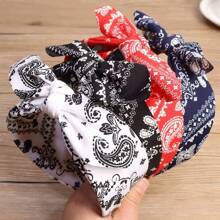 1pc Vintage Paisley Pattern Polyester Retro Bowknot Wide Headband, European And American Style, Suitable For Spring & Summer, Women,Hairband,Hair Hoop