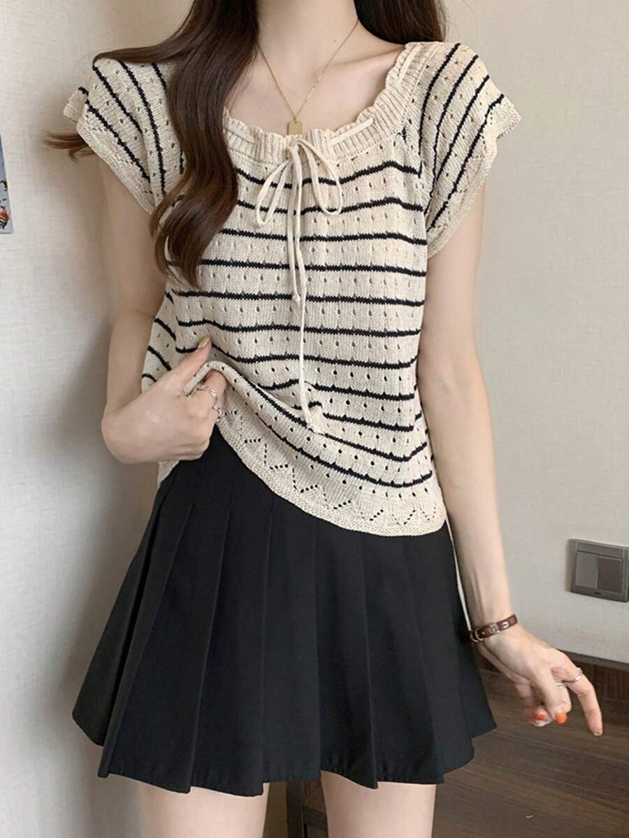 Wixra 法式钩针镂空花卉蕾丝边短袖短款上衣，时尚百搭柔软短款女士 T 恤，夏季