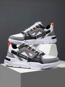 Men's Retro Gray Premium Minimalist Comfortable Low-Top Thick-Sole Shock-Absorbing Casual Sneakers, Streetwear Contrast Color Four Seasons High-Platform Front Lace-Up Outdoor Stylish Chunky Sneakers