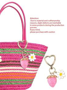 Delicate & Cute Strawberry Heart Keychain, Made Of Zinc Alloy With Dip Coating, Durable, Comes With Earphone Line And Decorative Accessories, Suitable As Fashionable Backpack/Handbag Charm For Women & Girls, Great For Dating, Study, Work, Commuting, Beach, Vacation, Camping, Picnic, And Mother's Day Gift - Multicolor - View 5