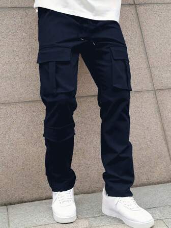 Men's Drawstring Waist Casual Versatile Straight Leg Cargo Pants