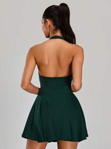 MASKERT Spring And Summer Women's Sports Jumpsuit, Fitness Suit, Tennis Skirt, Neck Hanging Jumpsuit, Running Skirt, Pants, High Stretch Fitness Yoga Suit, Comfortable And Skin Friendly, Versatile And Suitable For Home Leisure - Dark Green - View 3