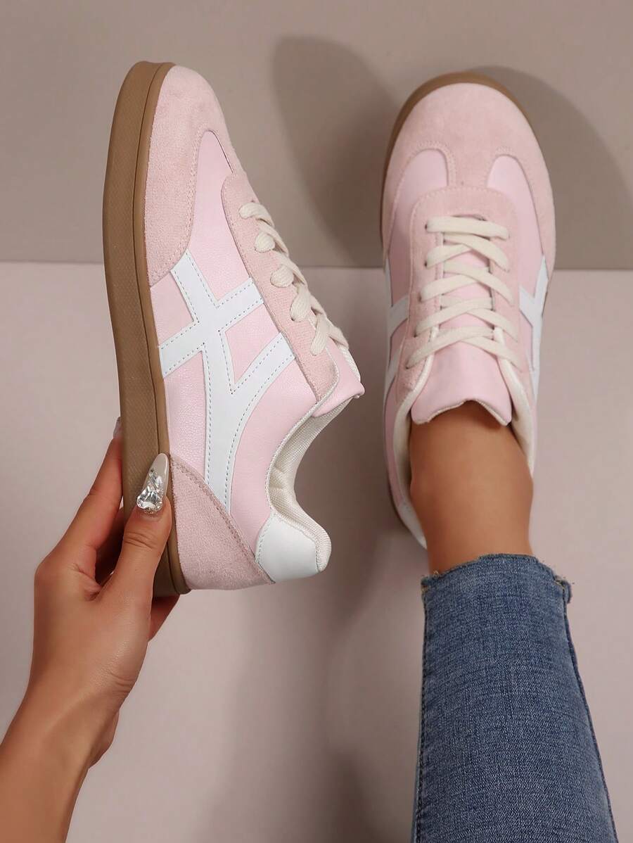 女童厚底休闲运动鞋，新款春秋季时尚系带防滑运动鞋 - 粉色 - 查看 1