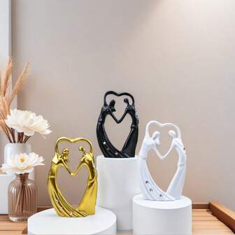 1 pièce Décoration de résine créative et mode minimaliste avec cœur dansant en or/noir/blanc, centre de table de mariage, cadeau pour les jeunes mariés