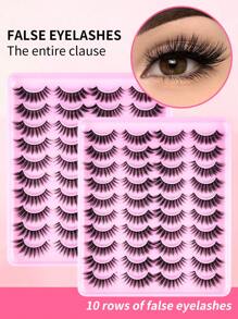 20 Pairs Natural Looking Fluffy False Eyelashes, Faux Mink Eyelashes, Cat Eye Lashes, Soft & Reusable Eyelash Strips