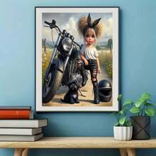 5D Motorcycle & Girl Diamond Painting Kit, Round Acrylic Diamonds, DIY Art & Craft Set, No Frame, Suitable For Home Office Wall Decor, Ideal Birthday Gift And Christmas Holiday Gift - Multicolor - View 3