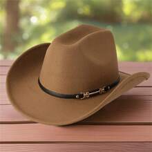 Womens Metal Rivet Belted Cowgirl Hat Wide Brim Western Jazz Cowgirl Hat Themed Party Cap - 駝色 - 查看 6