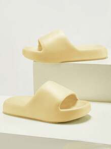 男士柔软、舒适、时尚、多功能、厚底、防滑、防臭 EVA 浴室拖鞋、简约黄色设计、四季皆宜