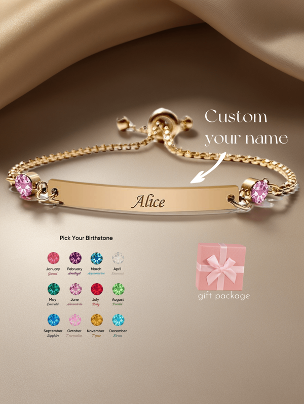 2PCS Custom Baby Birthstone Bracelets With Name For Baby, Mother's Day Gift,Personalized 18K Gold Plated Bracelet Engraved Name Baby Birthday Gifts For Boys Girls, Kids Jewelry For Girls For Kids Girls And Boys