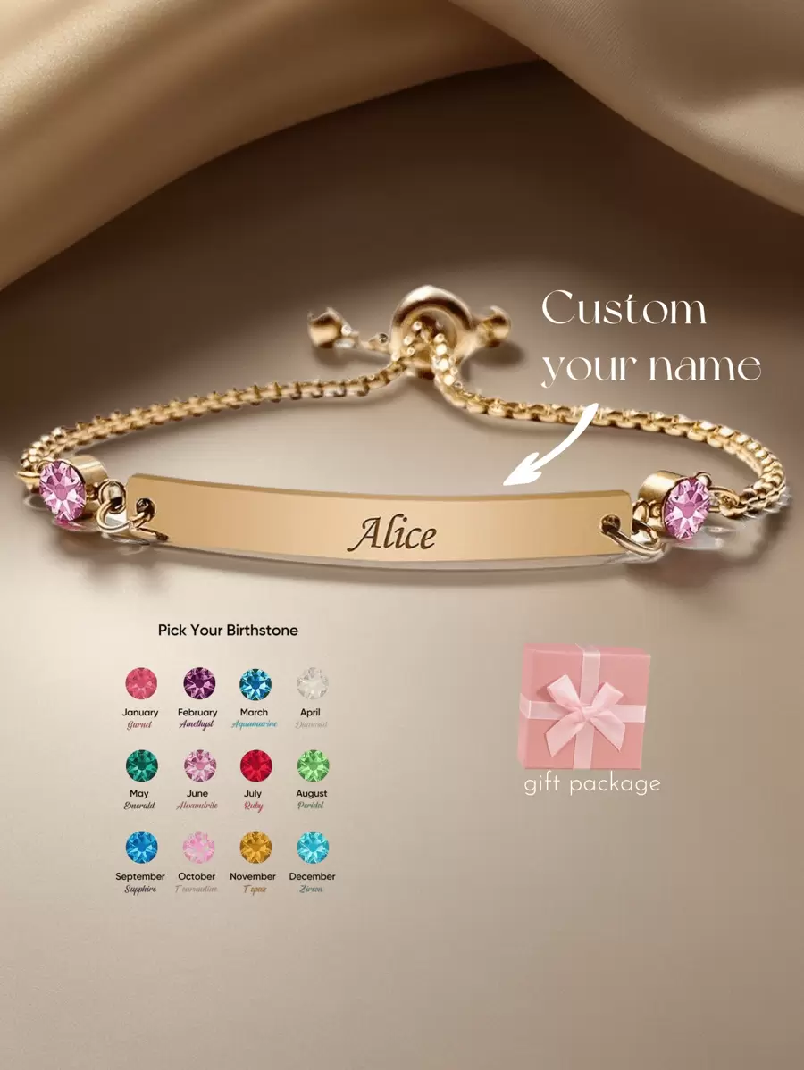 2PCS Custom Baby Birthstone Bracelets With Name For Baby, Mother's Day Gift,Personalized 18K Gold Plated Bracelet Engraved Name Baby Birthday Gifts For Boys Girls, Kids Jewelry For Girls For Kids Girls And Boys