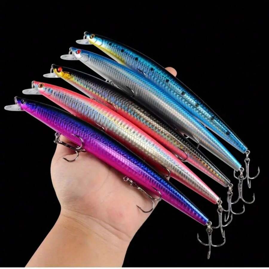 1个7.09英寸/0.85盎司米诺鱼形硬饵，仿生拟饵，带3D眼睛和强力鱼钩，适合海钓 - 彩色 - 查看 1