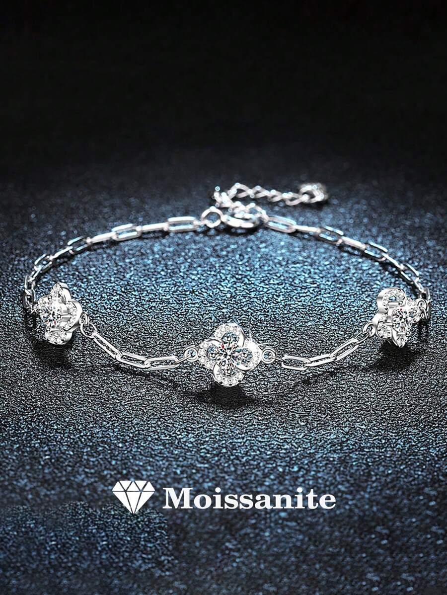 1 szt. Modna luksusowa bransoletka z 925 srebra 1,5 karata Moissanite, odpowiednia dla kobiet do noszenia na co dzień, na imprezę, wesele, rocznicę, Dzień Matki, prezent na Walentynki