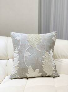 1pc American Vintage Jacquard Flannel Cushion Cover, Insert Not Included - Light Grey - View 1