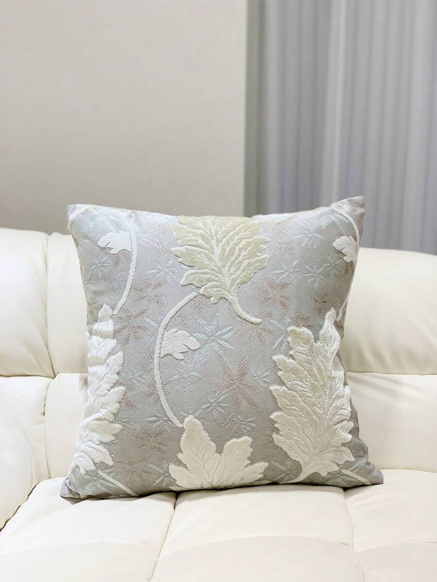 1pc American Vintage Jacquard Flannel Cushion Cover, Insert Not Included - Light Grey - View 1
