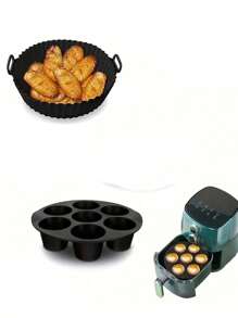 4 件/2 件/1 件 7 杯硅胶松饼模具和空气炸锅内胆 - 不粘、可重复使用的圆形食物篮套装、不粘纸杯蛋糕盘，适用于微波炉厨房配件，适用于空气炸锅，适合大多数型号，非常适合家庭、厨房、露台、房车使用，无需电力 - 彩色 - 查看 13