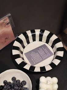 1 件黑白陶瓷条纹餐具套装，包括碗、甜点碗、沙拉碗、早餐碗、意大利面盘，适用于家庭、餐饮、节日、家庭聚会