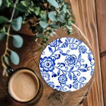 4pcs Blue And White Porcelain Flower, Animal, Car Printed Wooden Cup Coasters, Heat Insulation Coasters For Tea Cup, Coffee And Beverage Cup, Ideal Home And Restaurant Decor, Collectible Wooden Coasters - Multicolor - View 11